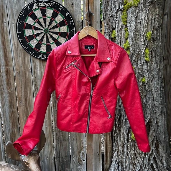 Rue 21 Faux Red Leather Jacket. - Picture 1 of 9
